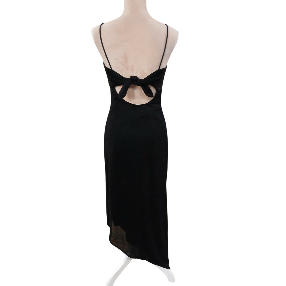 Vtg Arianna Black Sparkle Spaghetti Strap Midi Assymetric Empire Waist sz 10 Y2K - Picture 5 of 12